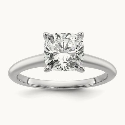 2 1/2ct Cert Lab Grown Diamond VS+ F+ Cushion Comp Solitaire Eng Ring, 14K White Gold