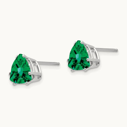 Mount St. Helens Trillion Stud Earrings, 14K White Gold