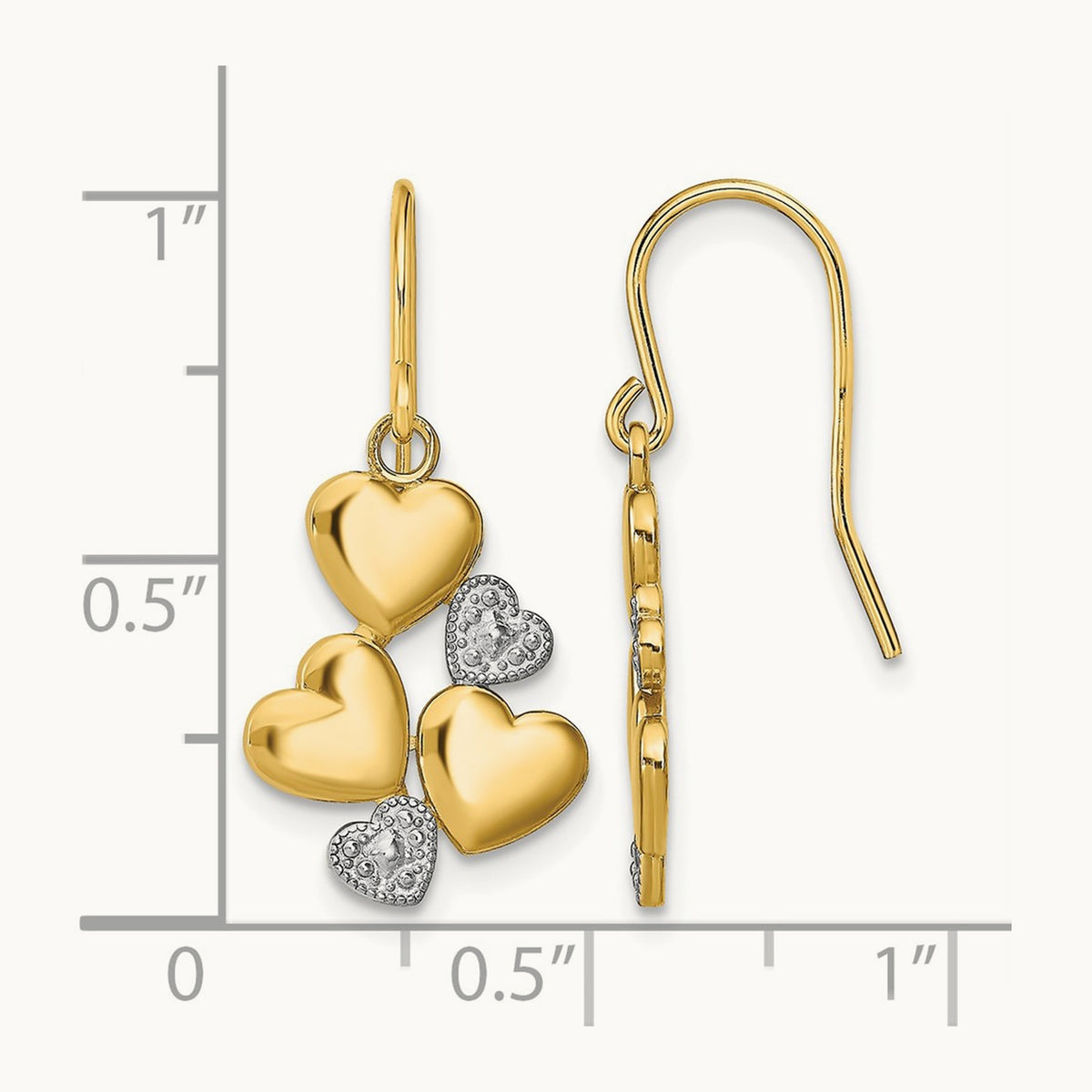 w/Rhodium Polished Hearts Shepherd Hook Earrings, 14K