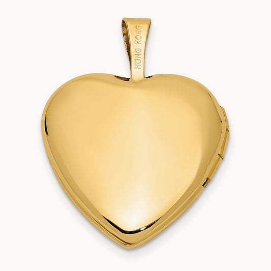 Leaf and Scroll Heart Locket, 16mm, 14K Yellow Gold