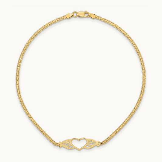 Polished Heart 10inch Anklet, 14K