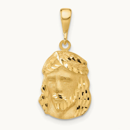 Satin and Diamond-cut Jesus Medal Pendant, 14K