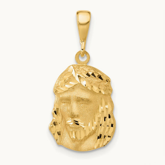 Satin and Diamond-cut Jesus Medal Pendant, 14K