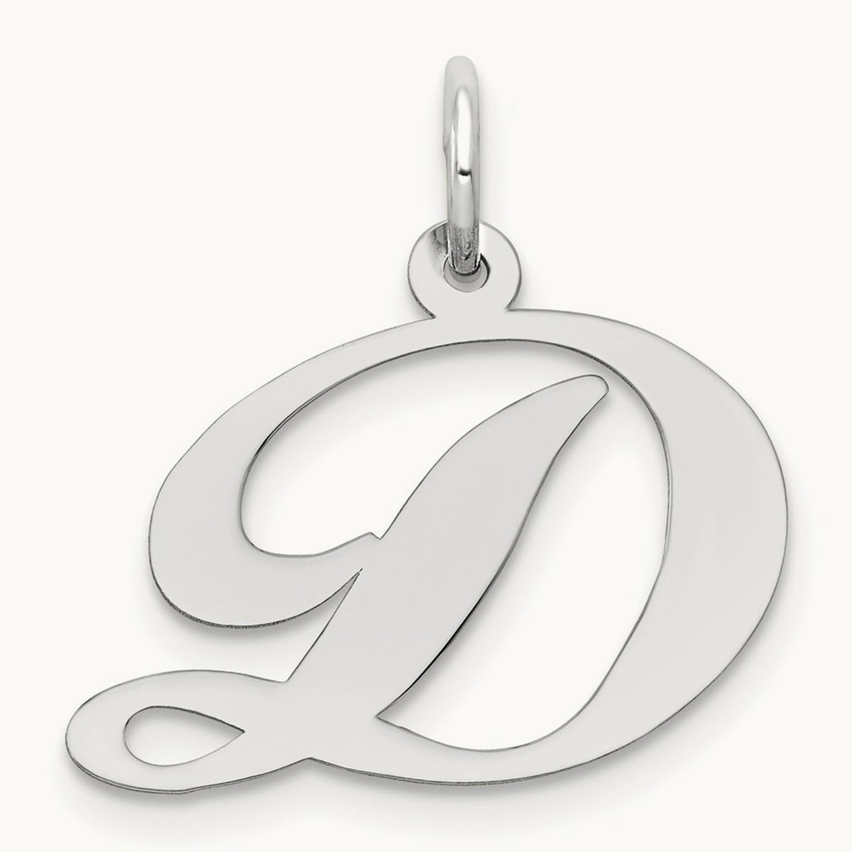 Medium Fancy Script Initial Charm — 14K White Gold, D