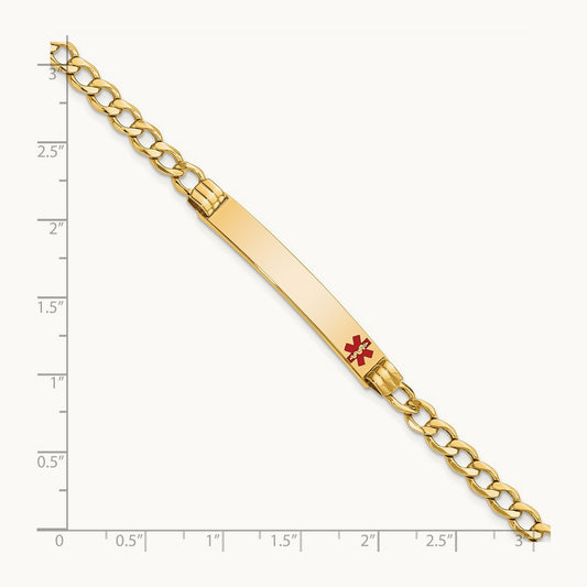 Semi-Solid Medical Polished Red Enamel Cuban ID Bracelet, 14K