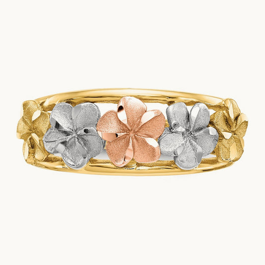 & Rhodium Satin/Polished D/C Flower Ring, 14K Two-tone