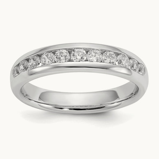 11-Stone Diamond Channel Band, 14K White Gold