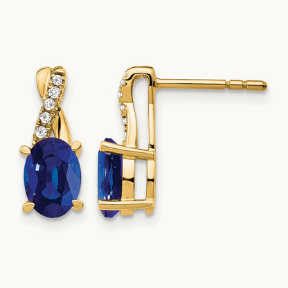 Created Sapphire and Diamond Earrings, 14K