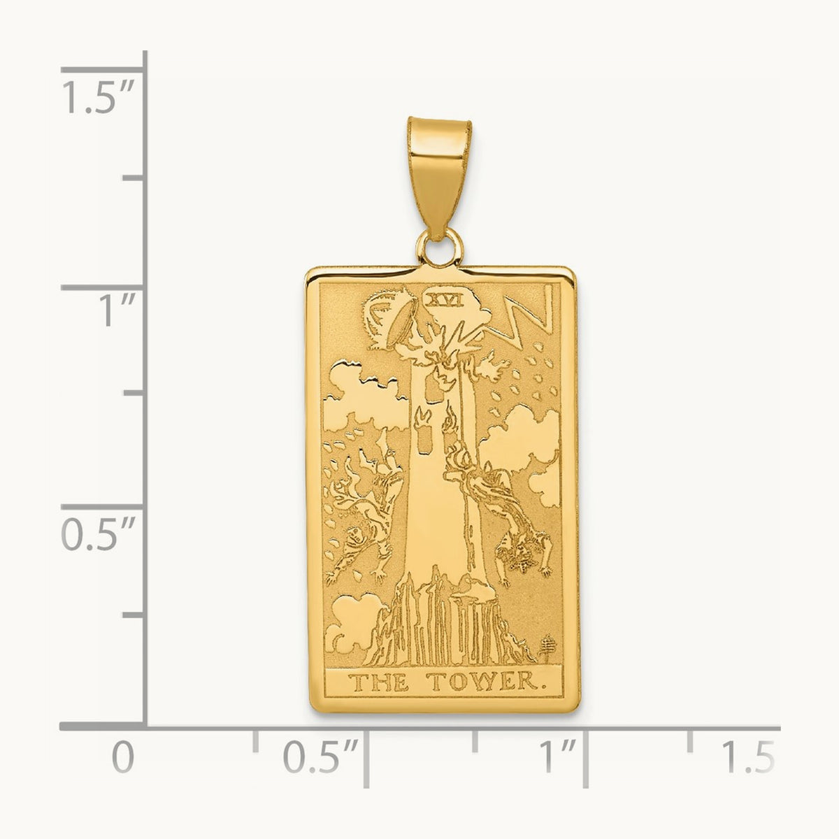 The Tower Tarot Card Pendant, 14K Yellow Gold
