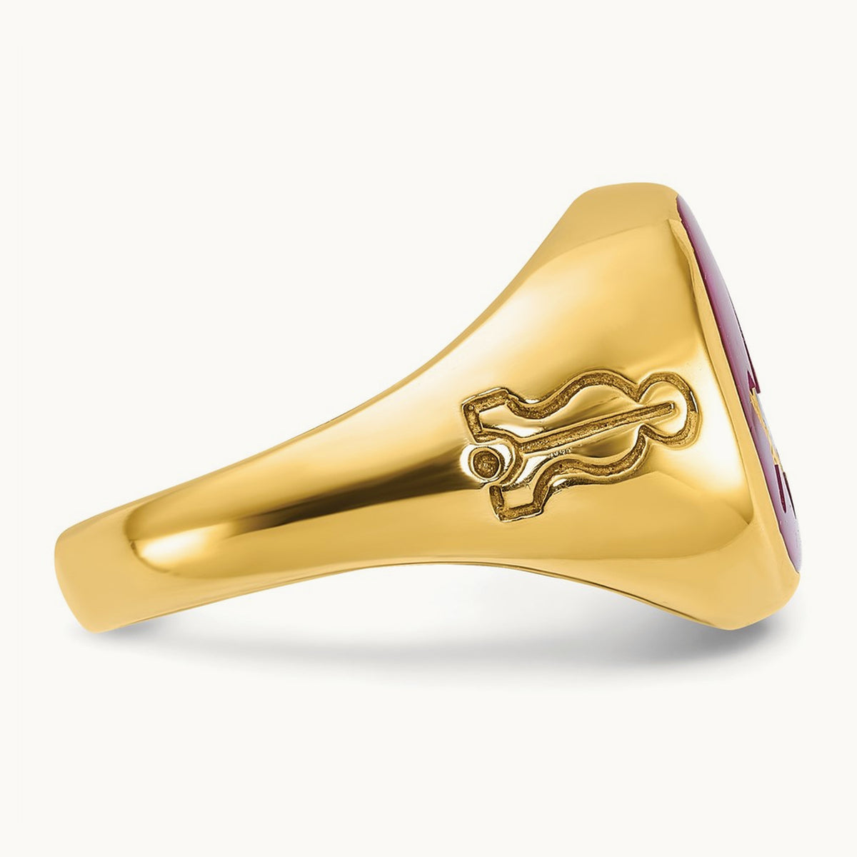 IBGoodman Men's Grooved w/ Lab Cr. Ruby Blue Lodge Masonic Ring, 14K