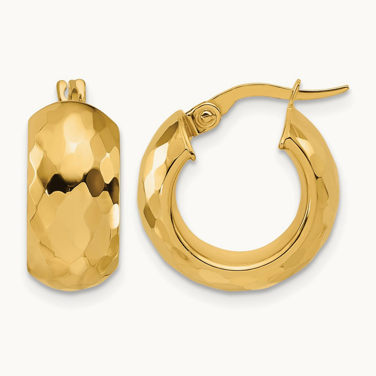 Polished and Diamond-cut Hoop Earrings, 14K — Leslie's