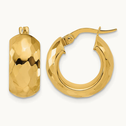 Polished and Diamond-cut Hoop Earrings, 14K — Leslie's