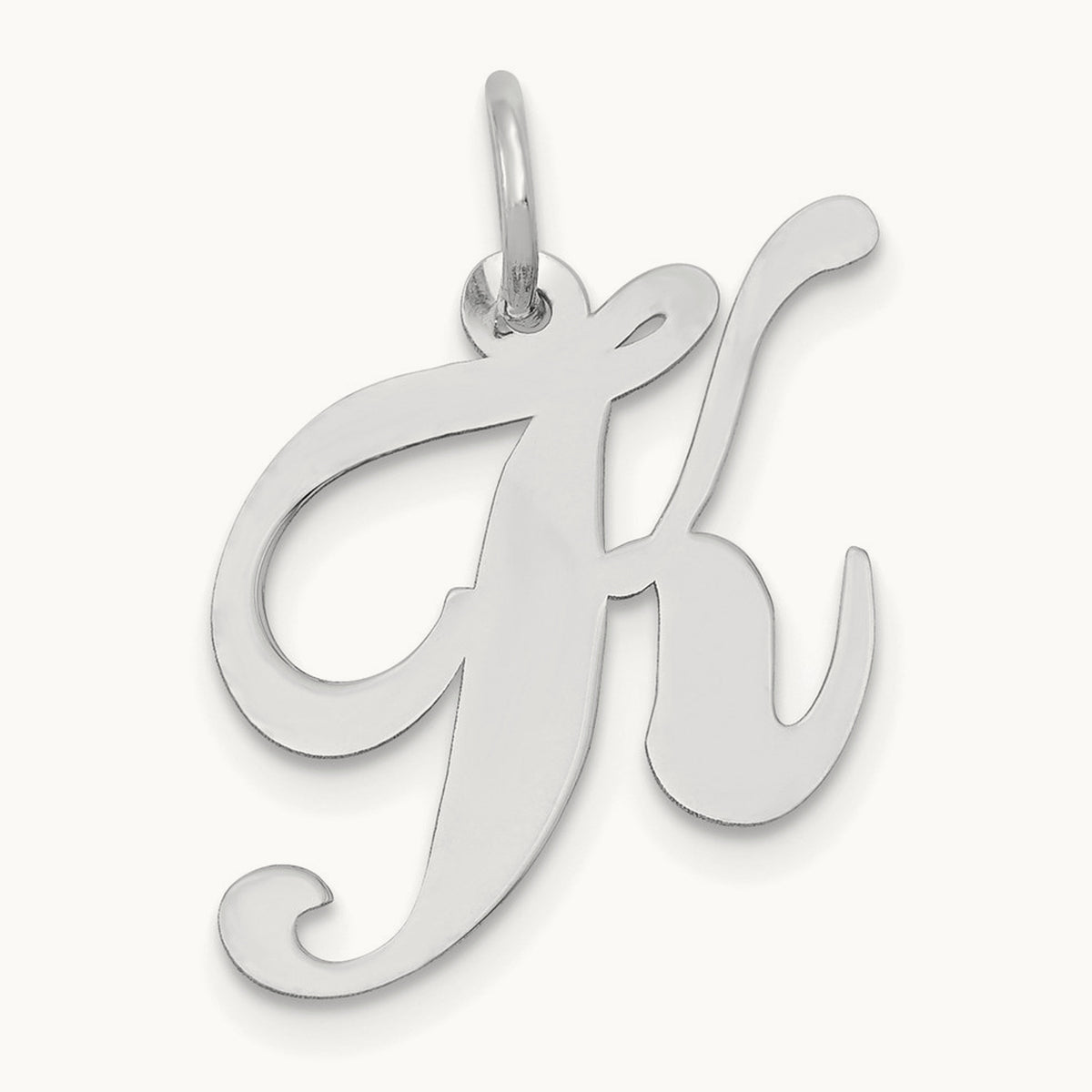 Medium Fancy Script Initial Charm — 14K White Gold, K