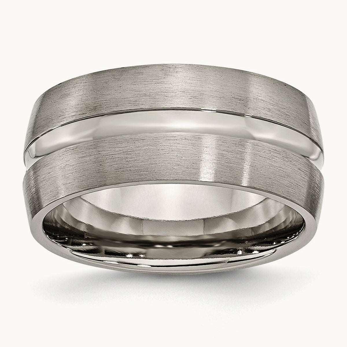 Brushed and Polished Grooved Band, 10mm, Titanium