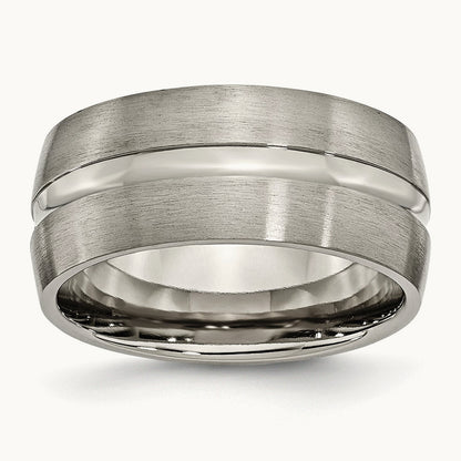 Brushed and Polished Grooved Band, 10mm, Titanium