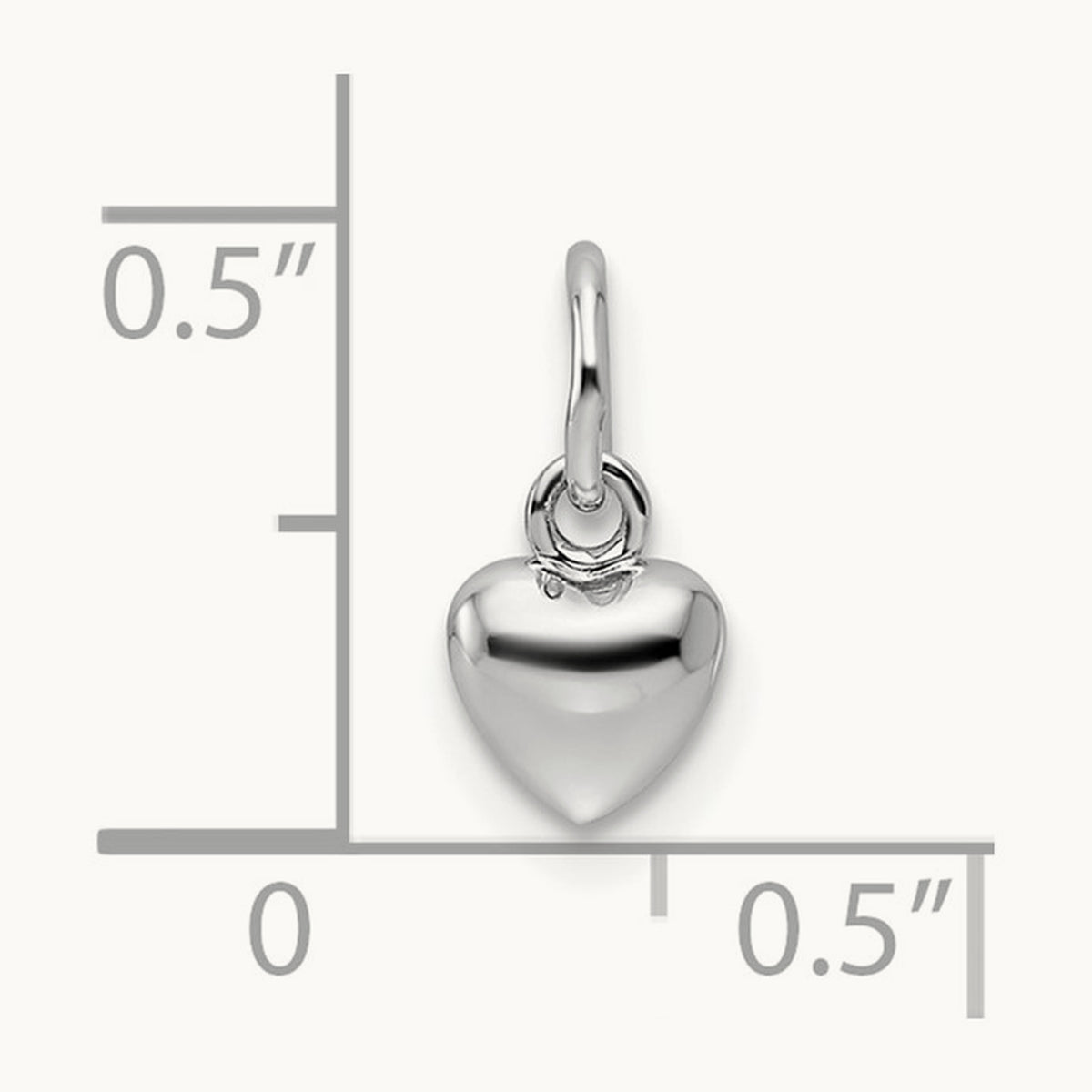 Solid Polished 3D Heart Charm, 14K White Gold