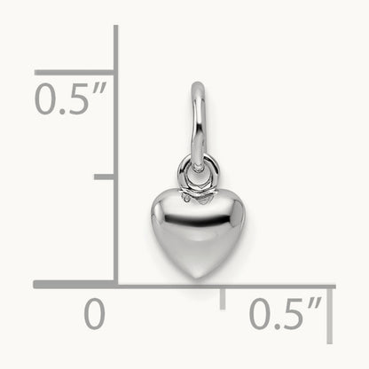Solid Polished 3D Heart Charm, 14K White Gold