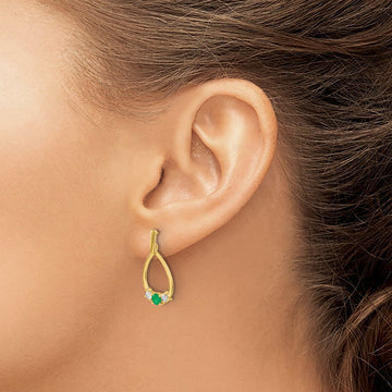 Created Emerald Dangle Post Earrings, 0.25 ct tw Lab-Grown Diamond — 10K Yellow Gold