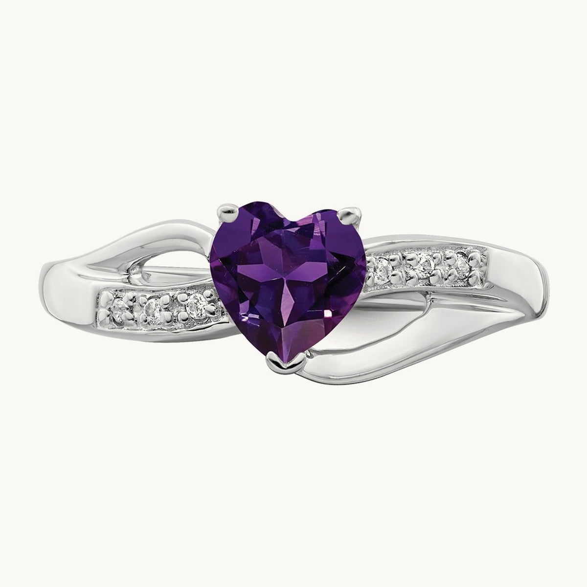 Amethyst and Diamond Heart Ring, 0.03 ct tw — 14K White Gold