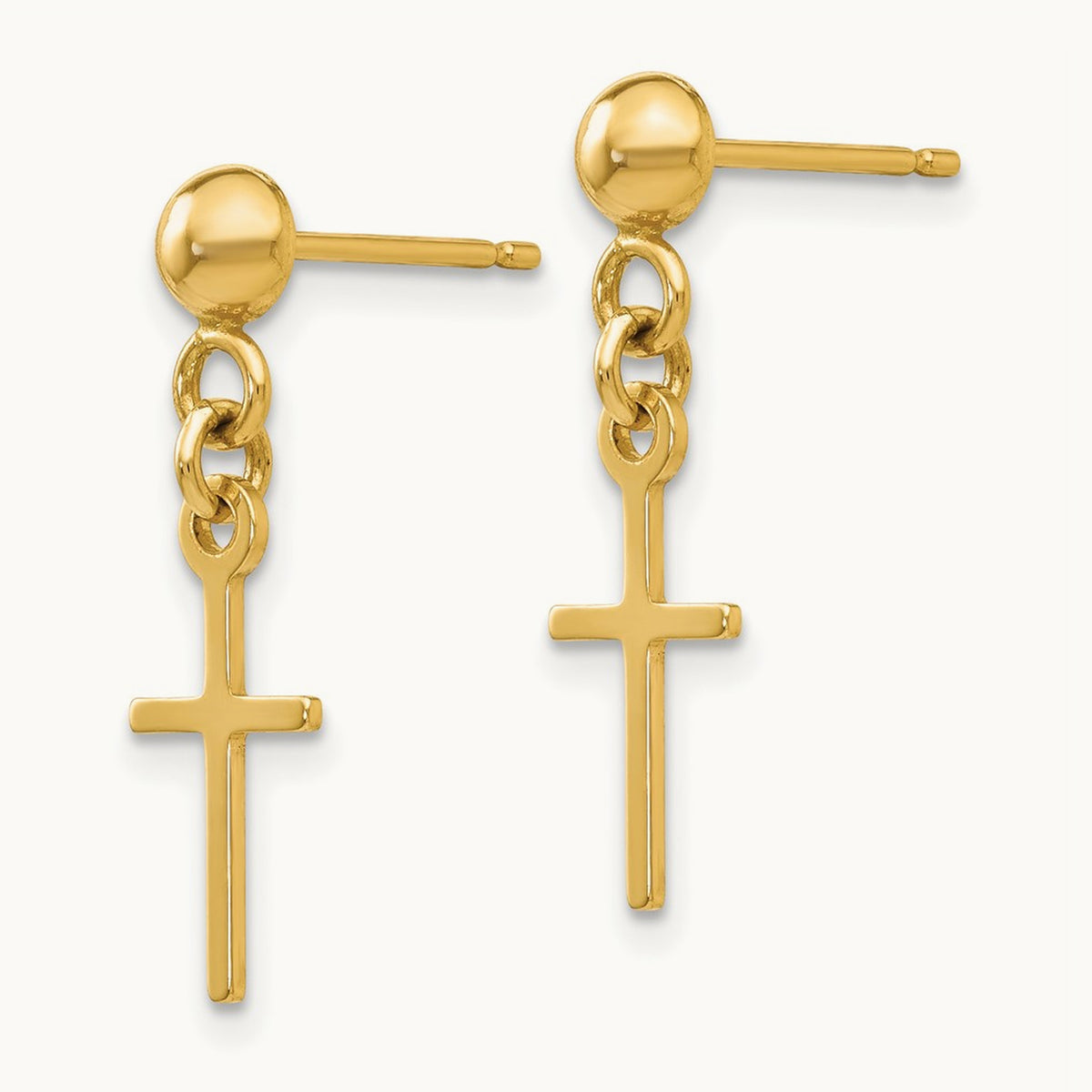 Polished Cross Dangle Post Earrings — 14K Yellow Gold, 19mm