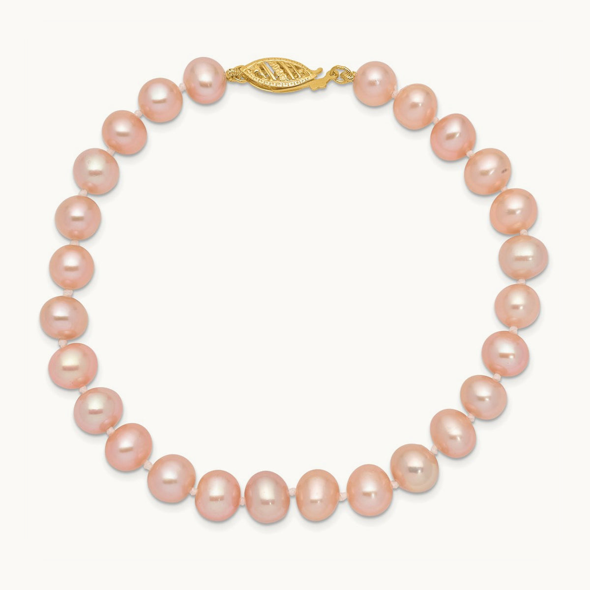 7- Pink Near Round Freshwater Cultured Pearl Bracelet, 8mm, 14K
