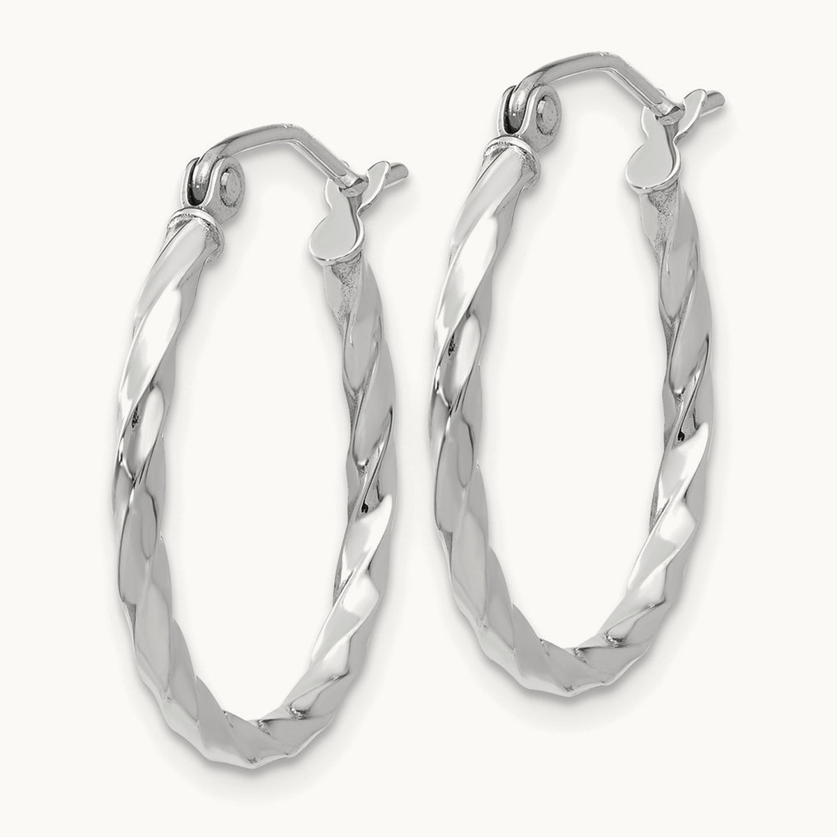 White Gold Twist Polished Hoop Earring — 15mm