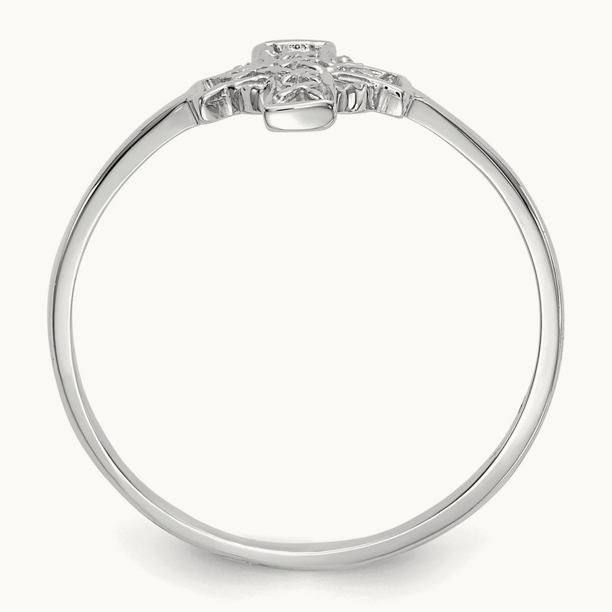 Polished Celtic Cross Ring — 14K White Gold