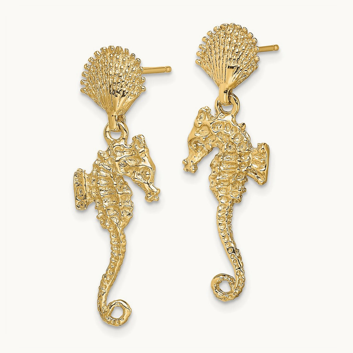Shell & Seahorse Dangle Earrings, 14K