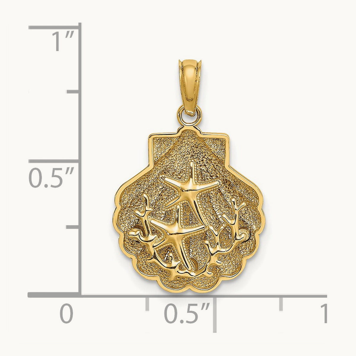 Reversible Starfish and Coral in Shell Charm, 14K