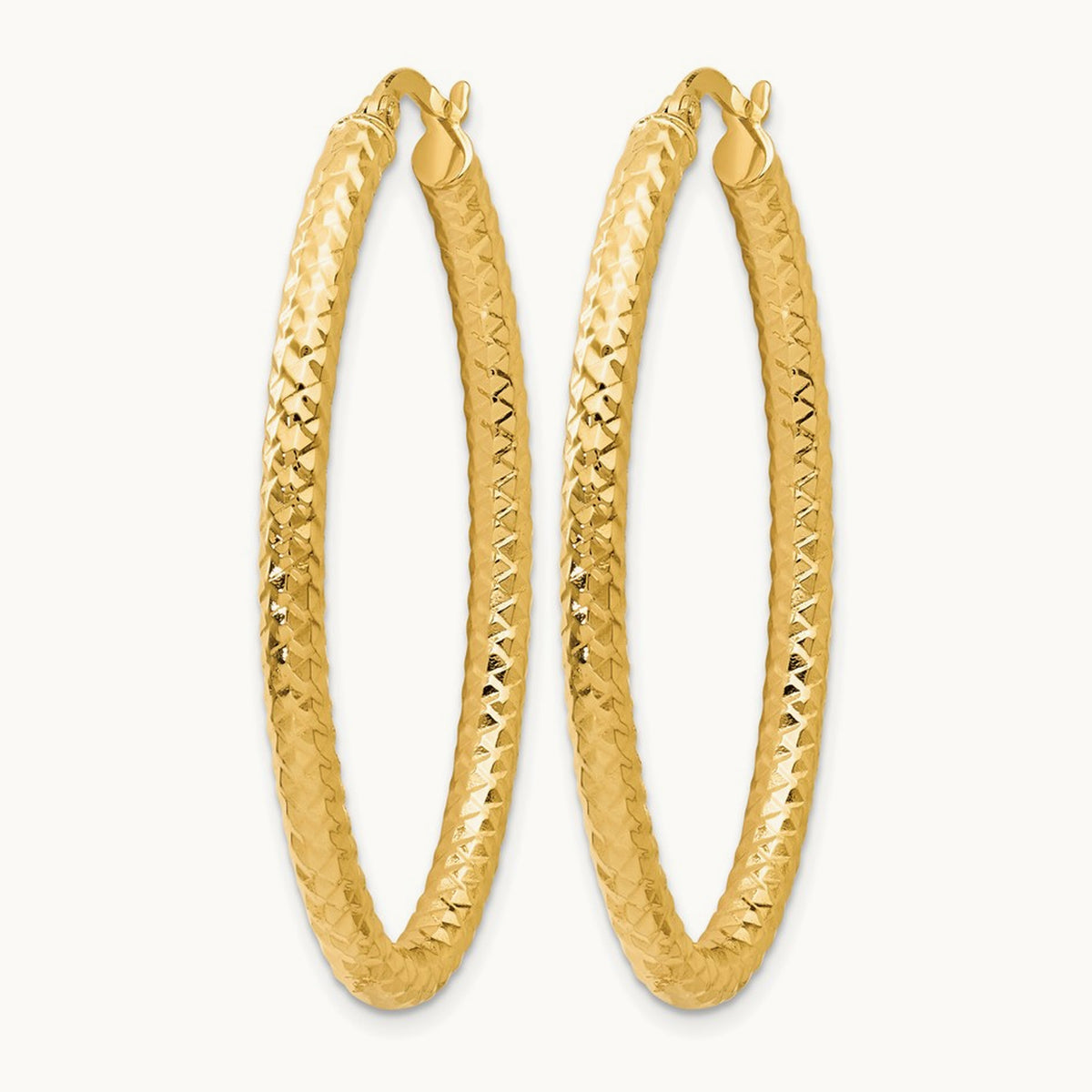 ForeverLite Polished and Textured Oval Hoop Earrings, 14K — Leslie's