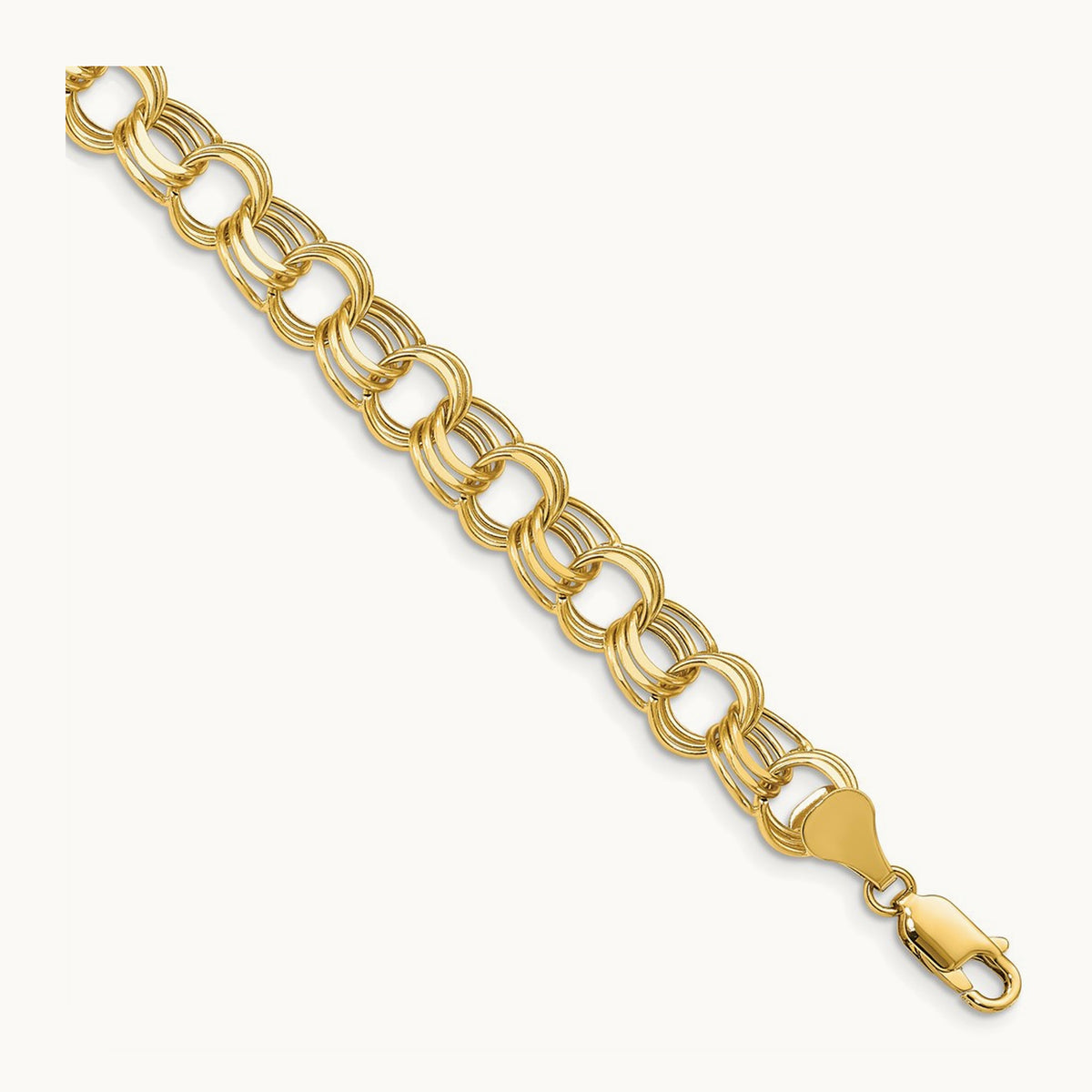 Lite Triple Link Charm Bracelet — 14K Yellow Gold, 7mm, 8.5mm