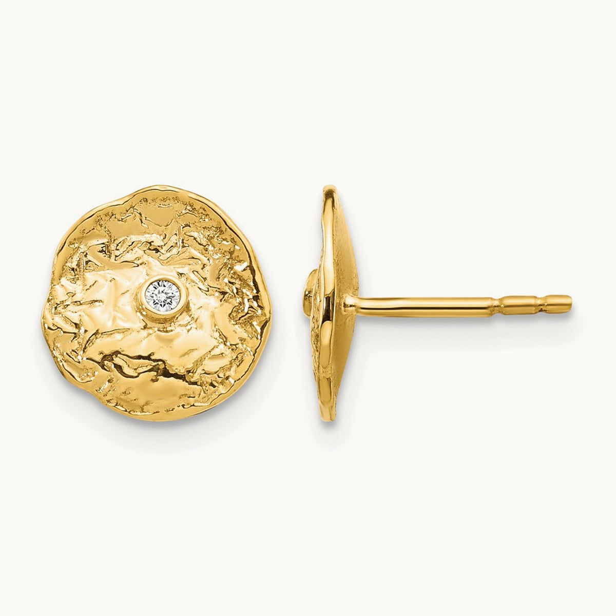 Small Textured Circle Diamond Earrings, 14K