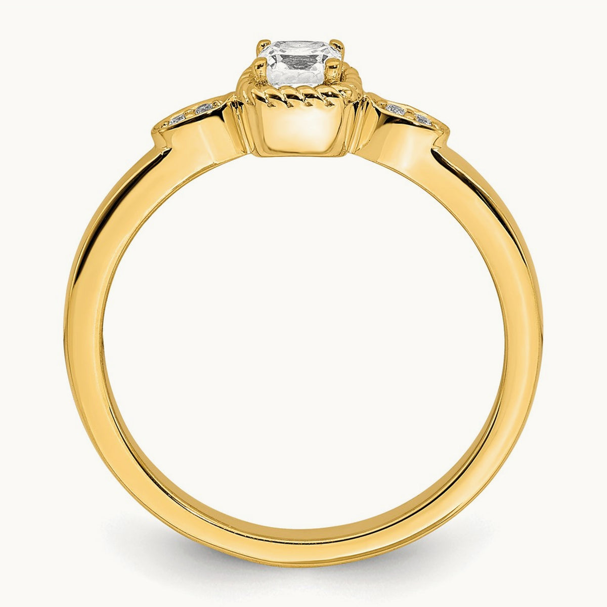 Gold Petite Rope Edge Cushion Ring — 14K Yellow Gold, 7