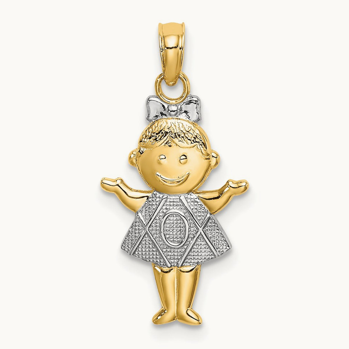 Textured w/Rhodium Girl Charm, 14K
