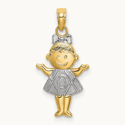 Textured w/Rhodium Girl Charm, 14K