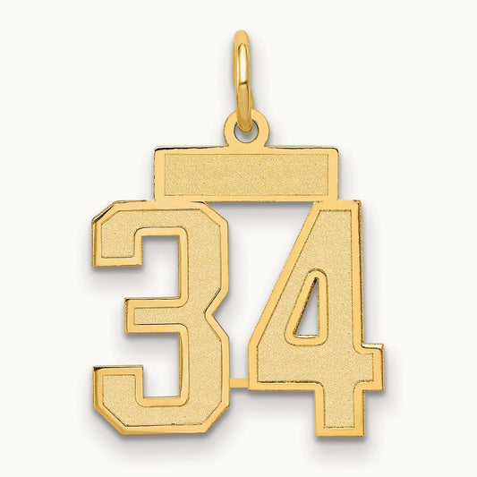 Small Satin Number 34 Charm — 14K Yellow Gold