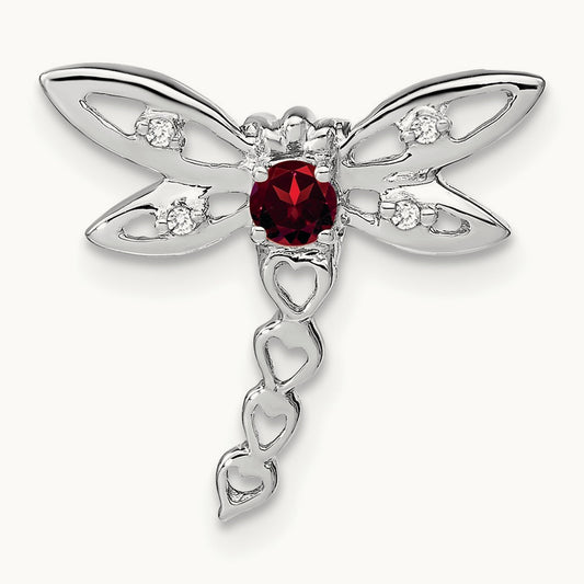 Garnet and Diamond Dragonfly Chain Slide, 14K White Gold