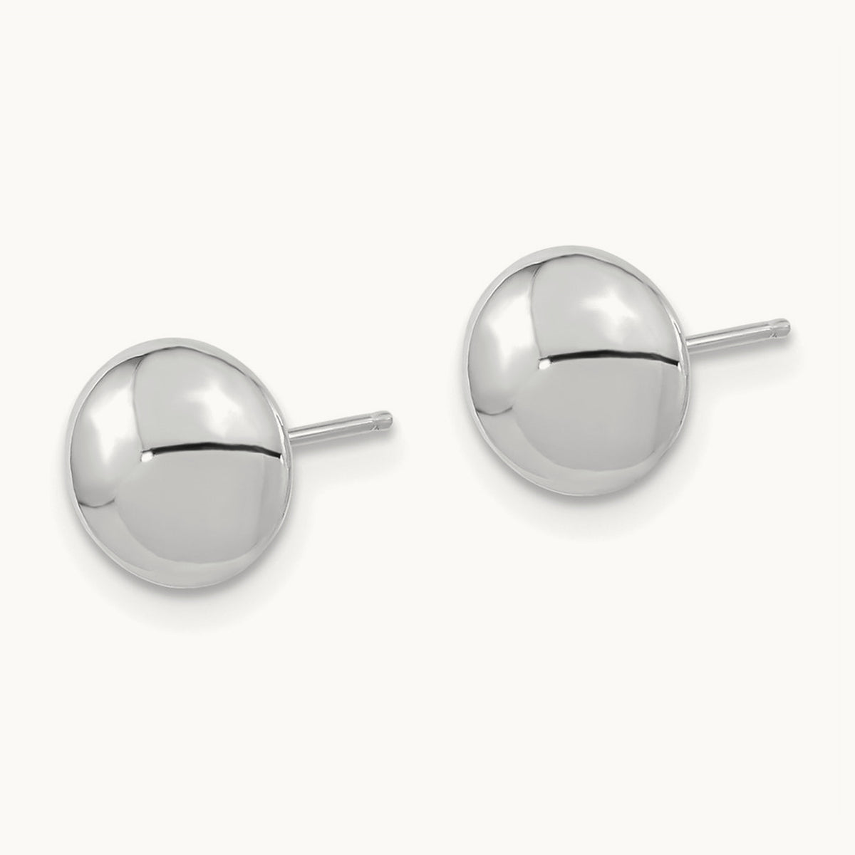 Polished Button Post Earrings — 14K White Gold, 8mm