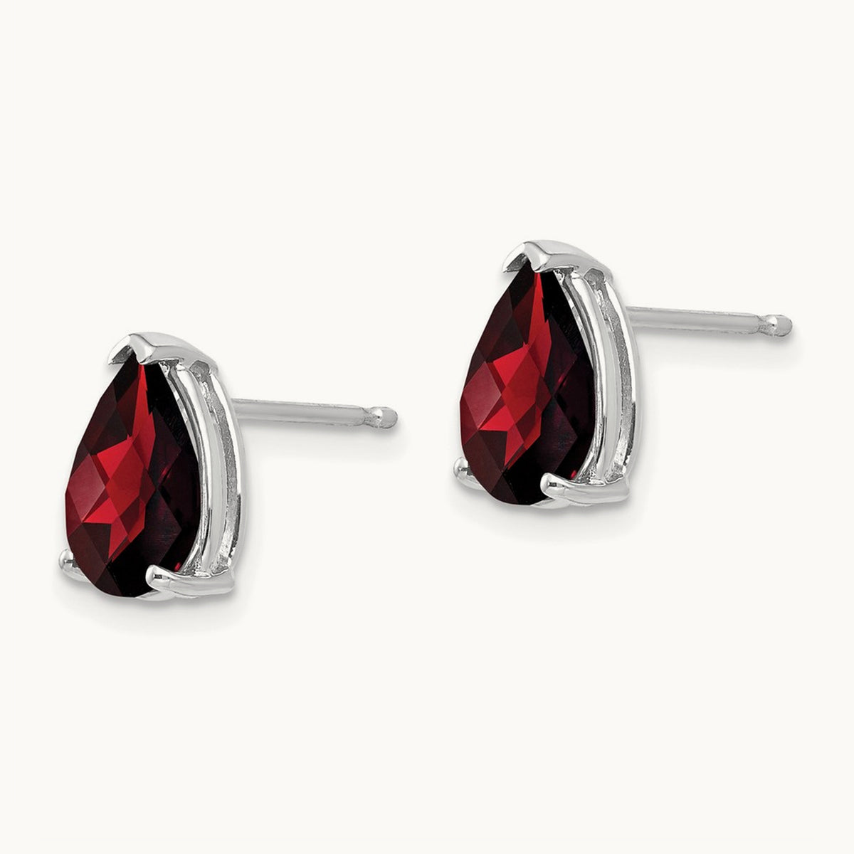 9x6mm Pear Garnet Checker Earrings, 14K White Gold
