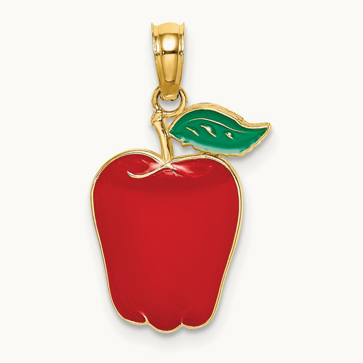 Enamel Red Delicious Apple W/Stem and Leaf Charm, 14K