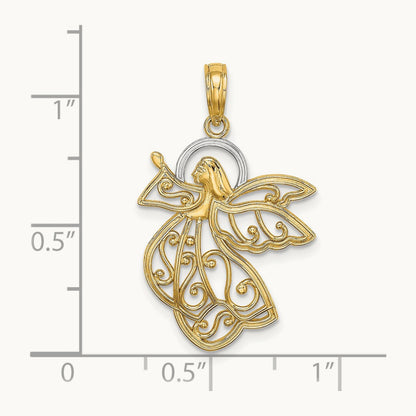 W/ Rhodium Flying Angel Charm, 14K