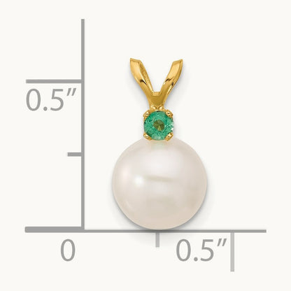 Emerald 8- White Round FWC Pearl Pendant, 8.5mm, 14K