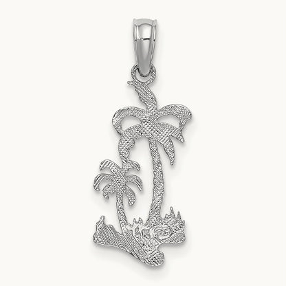 Double Palm Trees Pendant — 14K White Gold, 16.7mm
