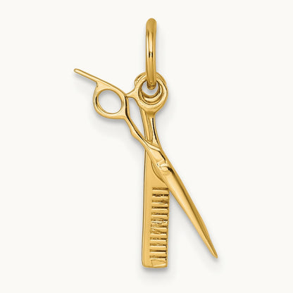Fancy Comb and Scissors Pendant, 14K Yellow Gold