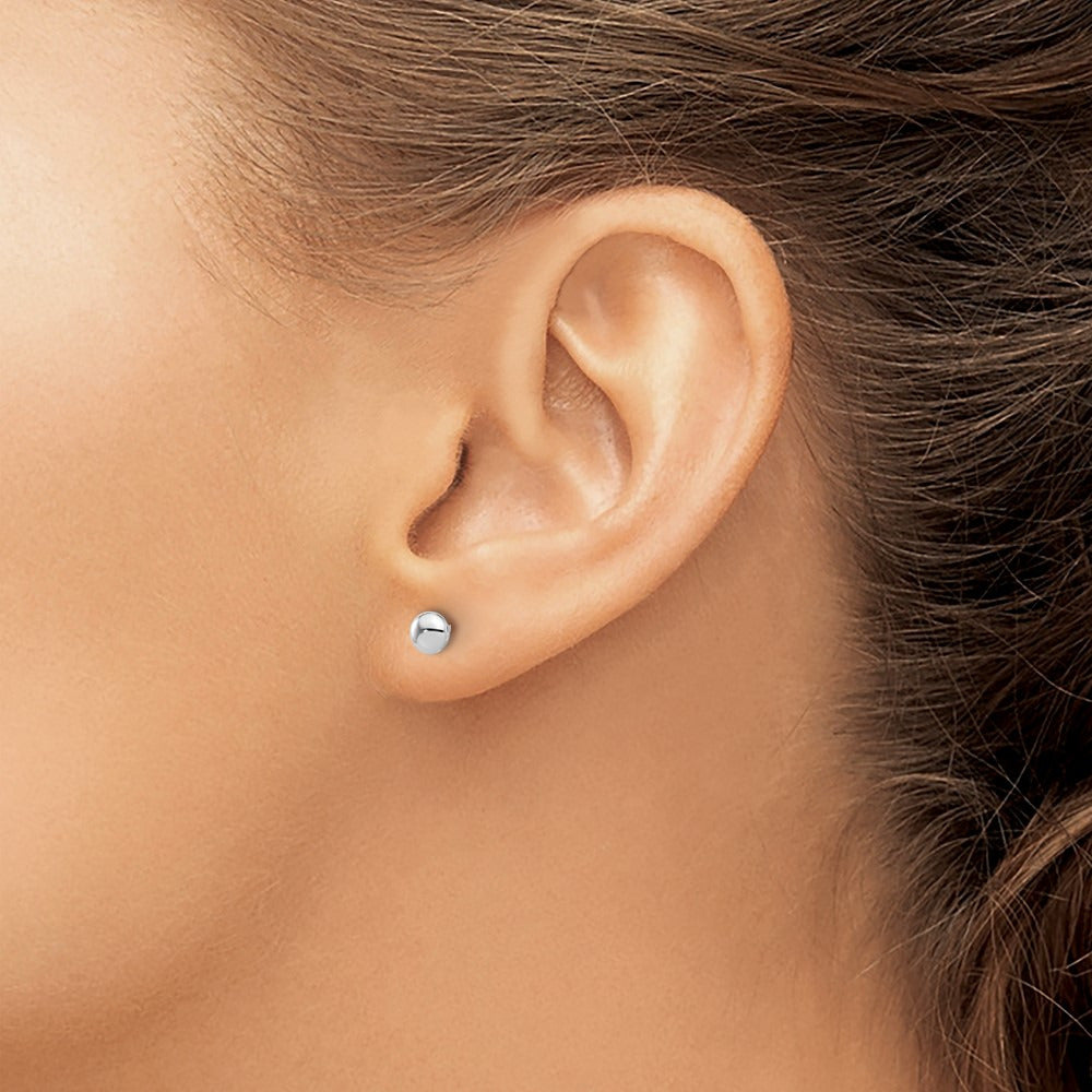 Polished Button Post Earrings — 14K White Gold, 4.5mm