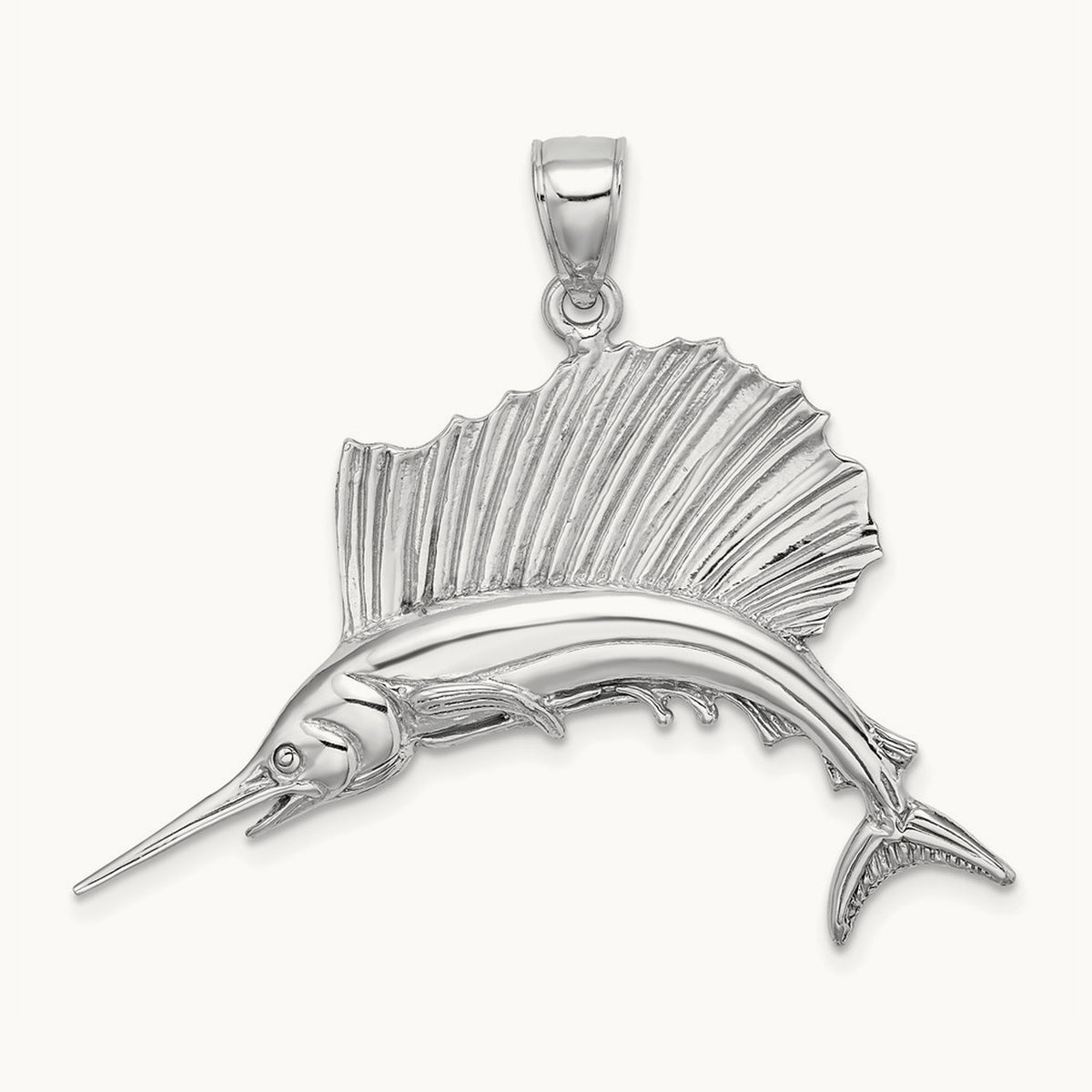 Polished Sailfish Charm — 14K White Gold, 27.8mm