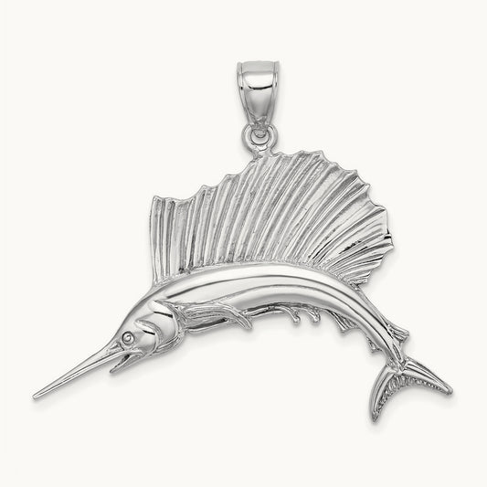 Polished Sailfish Charm — 14K White Gold, 27.8mm