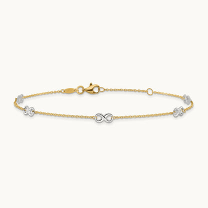 Polished Infinity 9in Plus 1 in ext. Anklet, 14K Two-tone