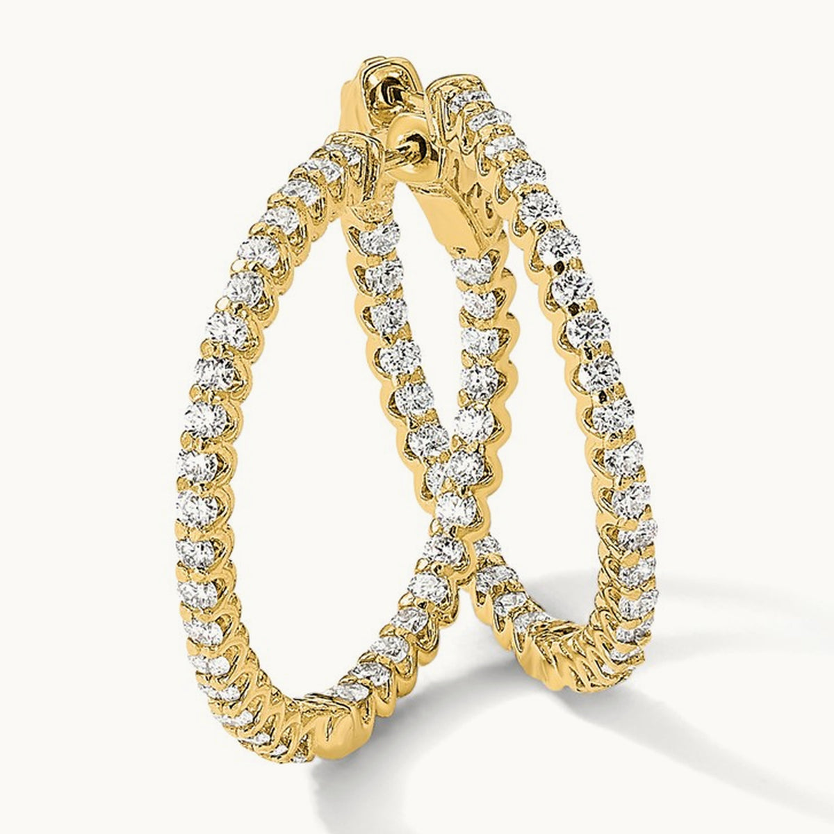 2.3ct 66- In/Out Hoop w/ Safety Clasp Diamond Earrings, 2.0mm, 14K