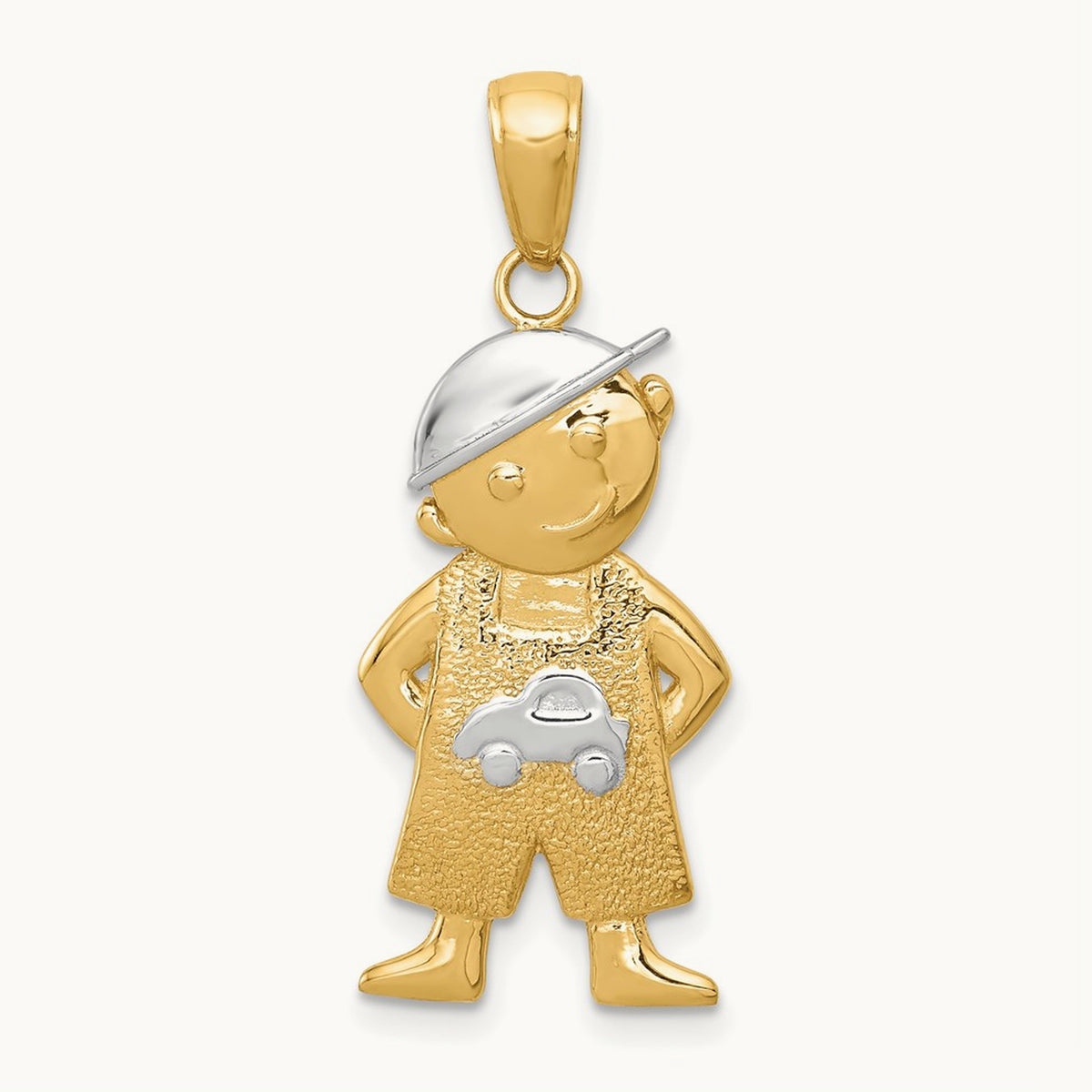 Boy w/Hands in Pockets Pendant, 14K with Rhodium